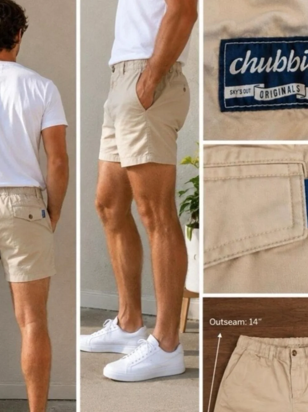 Chubbies Men's Khaki Original Shorts 2XL Elastic Waist 5.5in Inseam Pockets